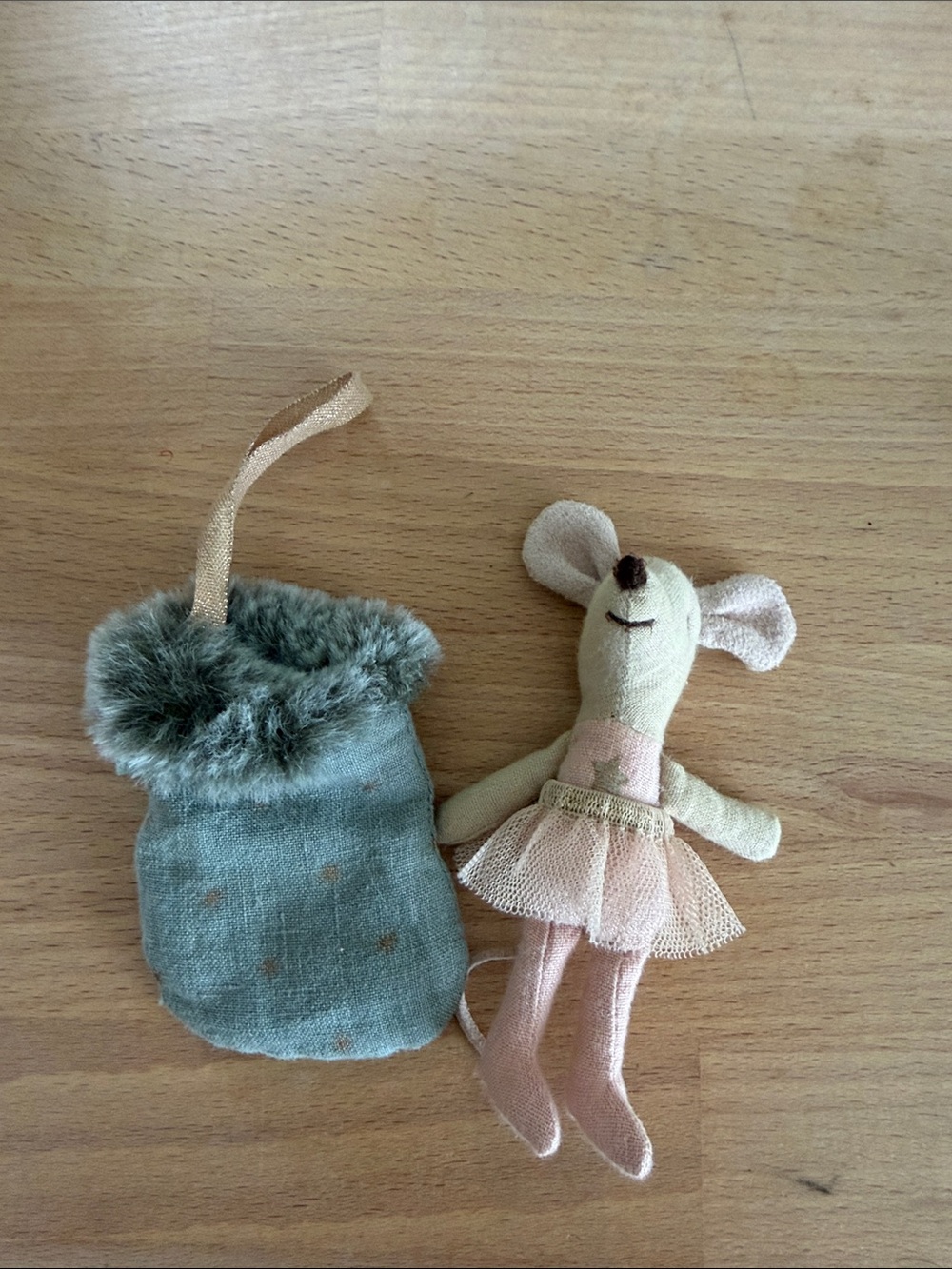 Maileg Ballet Mouse Doll with Blue Velvet Drawstring Pouch